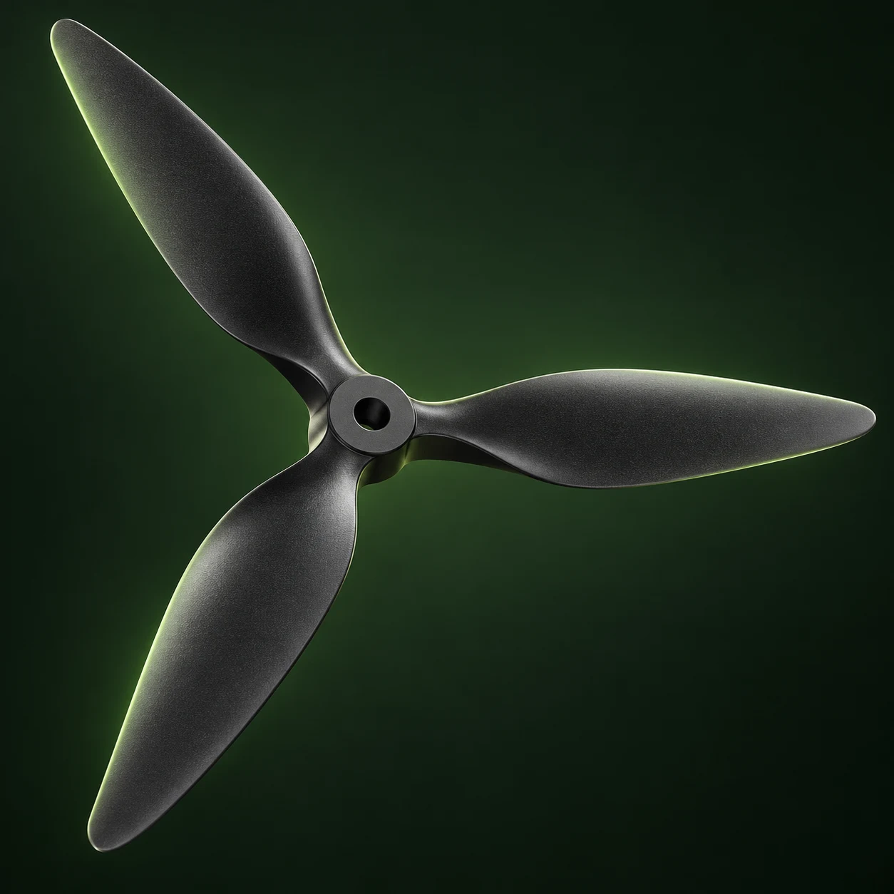 AI-generated illustration of a black three-blade UAV propeller; application reference only